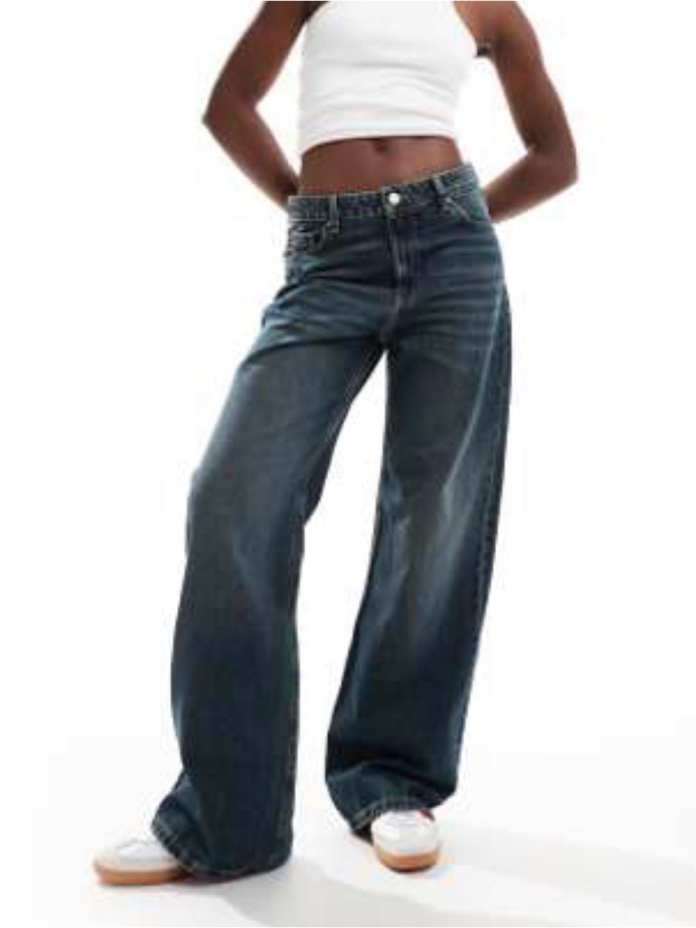Bershka Indigo Wide-Leg Low-Rise Jeans